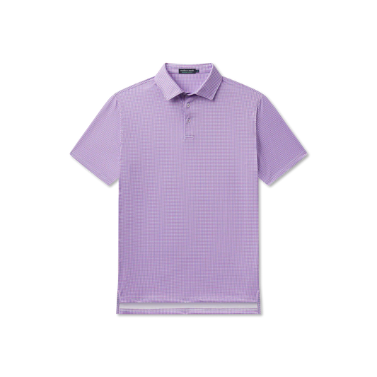 Purple checkered polo shirt on a white background