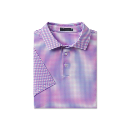 Folded purple checkered polo shirt on a white background
