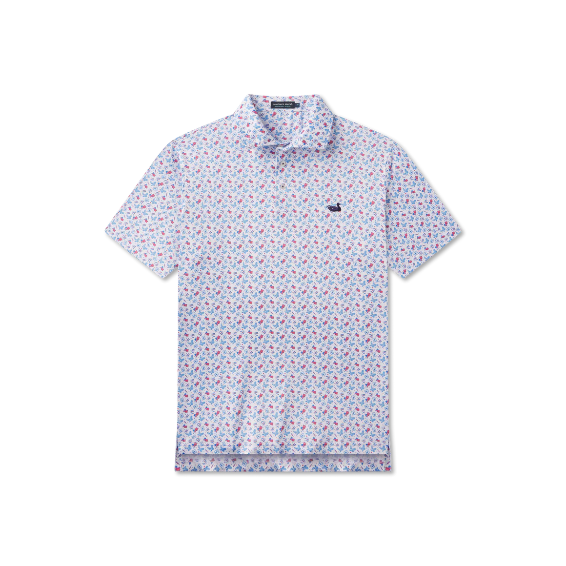 Short-sleeve shirt with a small floral pattern on a white background
