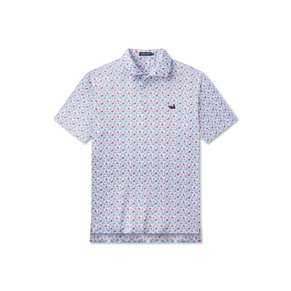 Short-sleeve shirt with a small floral pattern on a white background
