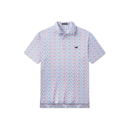 Short-sleeve shirt with a small floral pattern on a white background