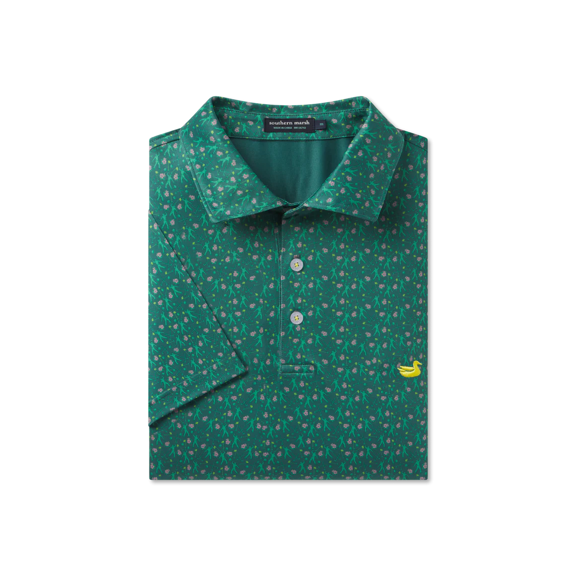 Green patterned polo shirt with a banana logo on a white background