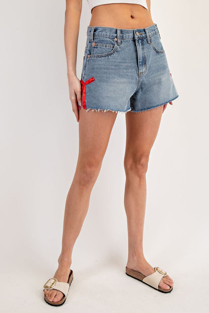 eesome - Side Ribbon Denim Shorts