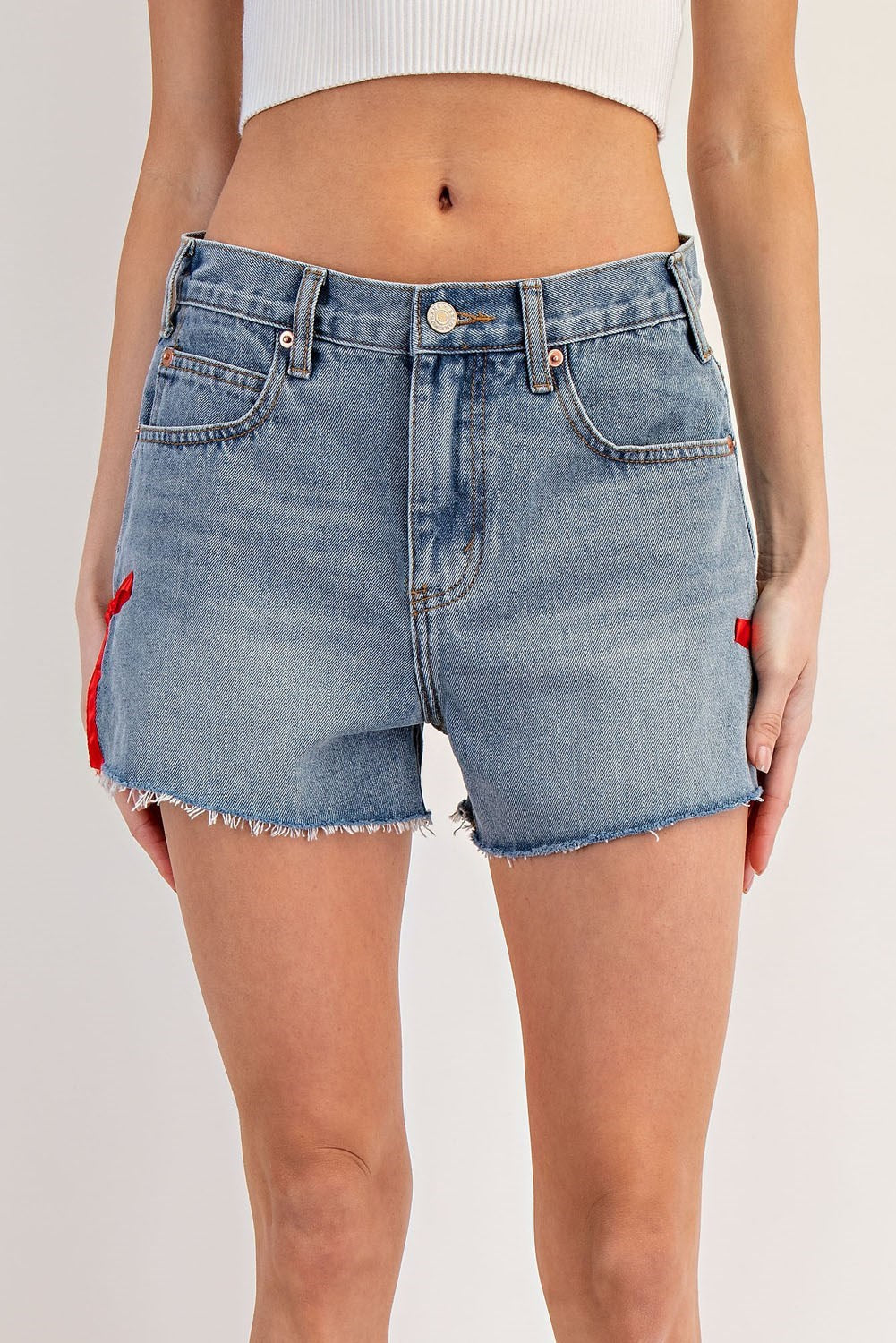 eesome - Side Ribbon Denim Shorts