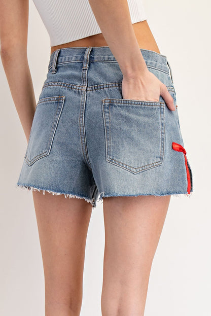 eesome - Side Ribbon Denim Shorts