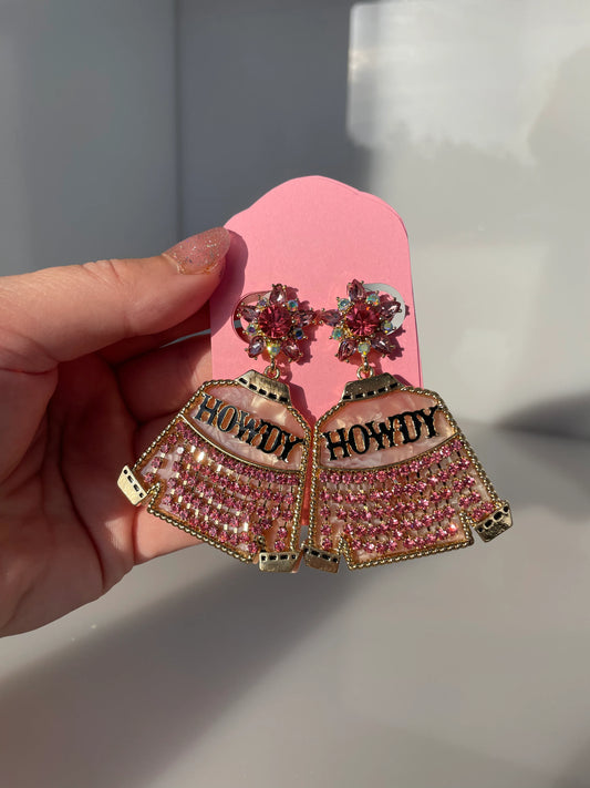 PINK HOWDY ACRYLIC EARRINGS