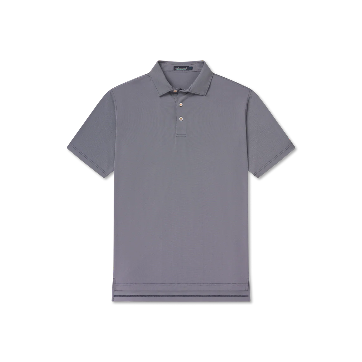 Men's short sleeve grey polo shirt with three button placket, classic fit