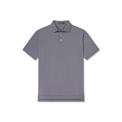 Men's short sleeve grey polo shirt with three button placket, classic fit