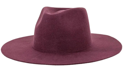 Wide brim felt rancher hat in vivid burgundy color on white background