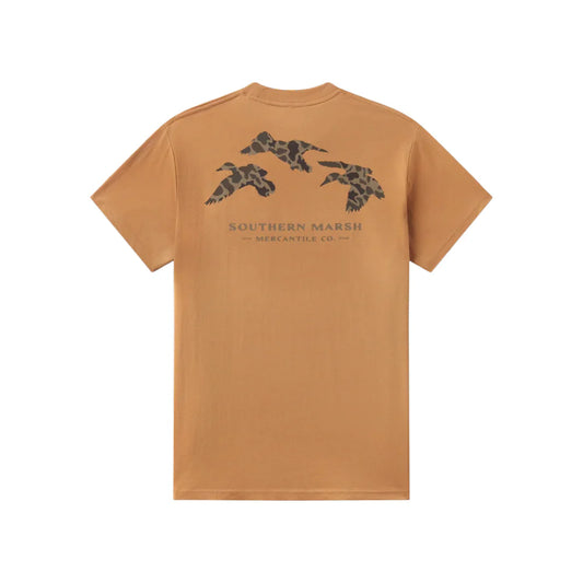 Brown t-shirt with duck graphic and 'Southern Marsh' text on a white background