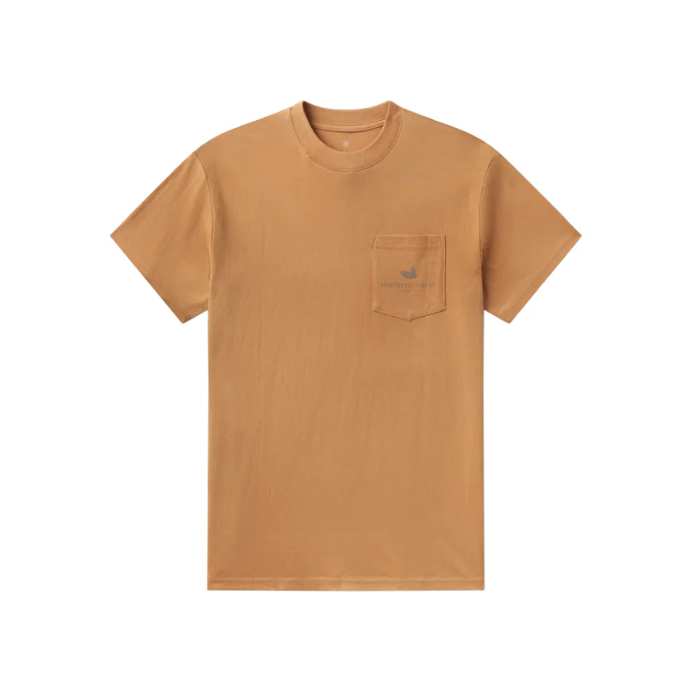 Brown t-shirt with a pocket on a white background
