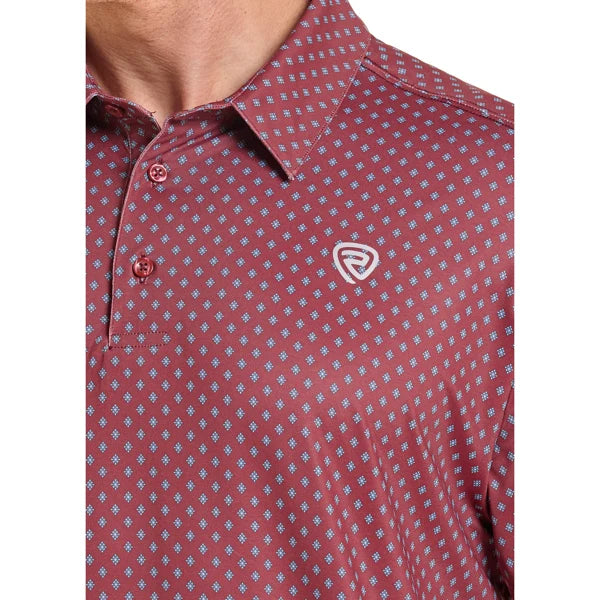Micro geometric print: Burgundy with turquoise geo accents for a distinctive Western-inspired look