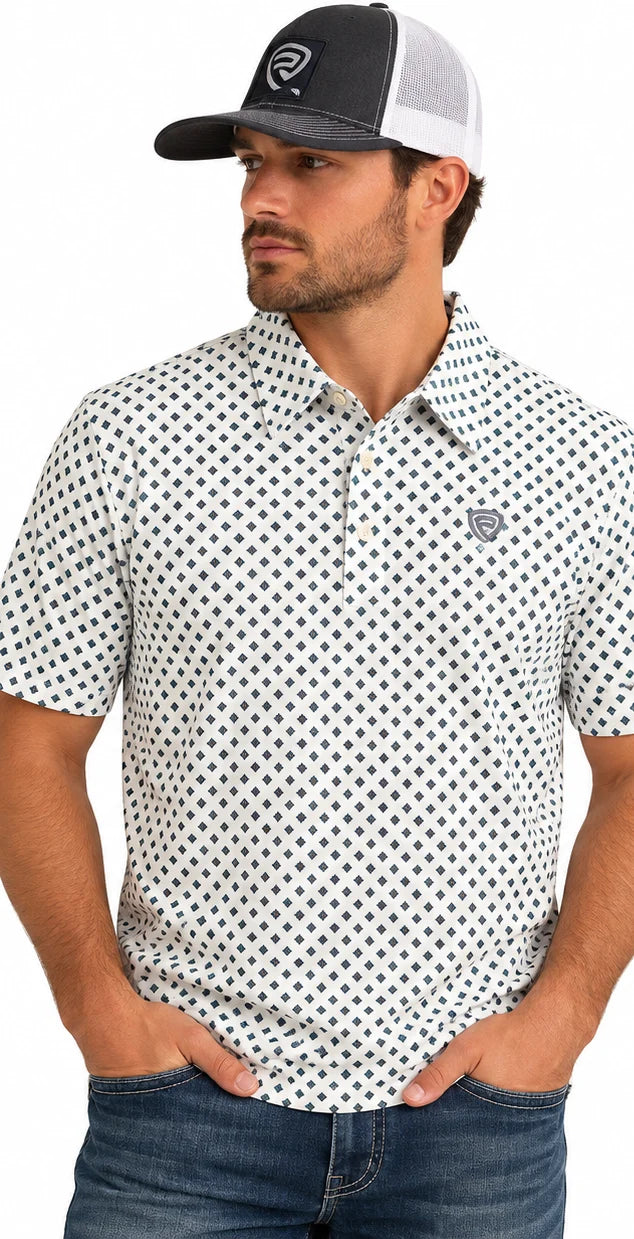 Rock & Roll Denim Men's Micro Geo Natural Print Polo Shirt BM51T10048