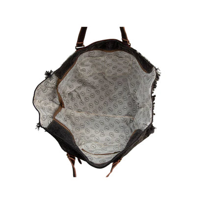 Myra Rosalinda Cross Stitched Hairon Leather Weekender Bag - Spacious Travel Tote with Stitch Trim and Durable Shoulder Straps