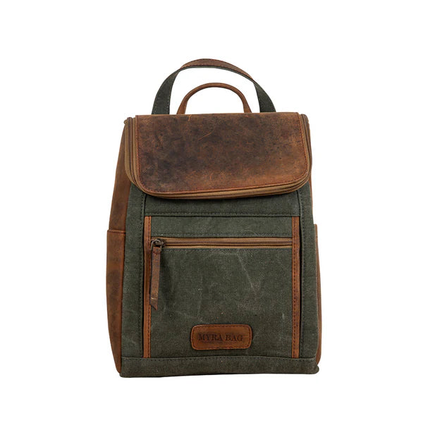 Myra Carriage Port Slimline Backpack - Aged Leather Flap, Rustic Daypack for Daily Commute & Outdoor Travel