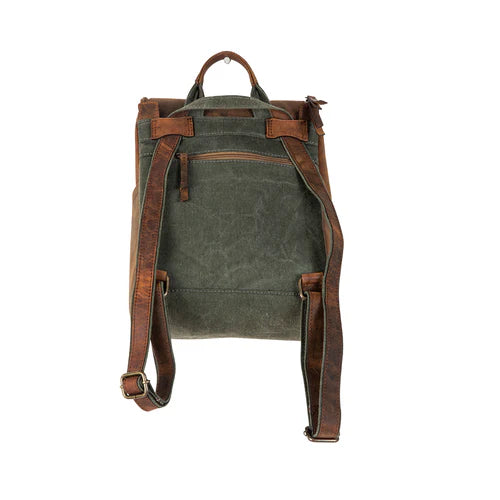 Myra Carriage Port Slimline Backpack - Aged Leather Flap, Rustic Daypack for Daily Commute & Outdoor Travel