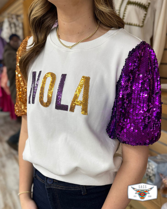 WHITE MARDI GRAS SWEATER (NOLA)