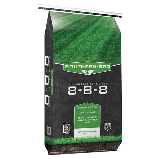 Bag of Southern-Gro all purpose 8-8-8 fertilizer for lawns, gardens, and shrubs