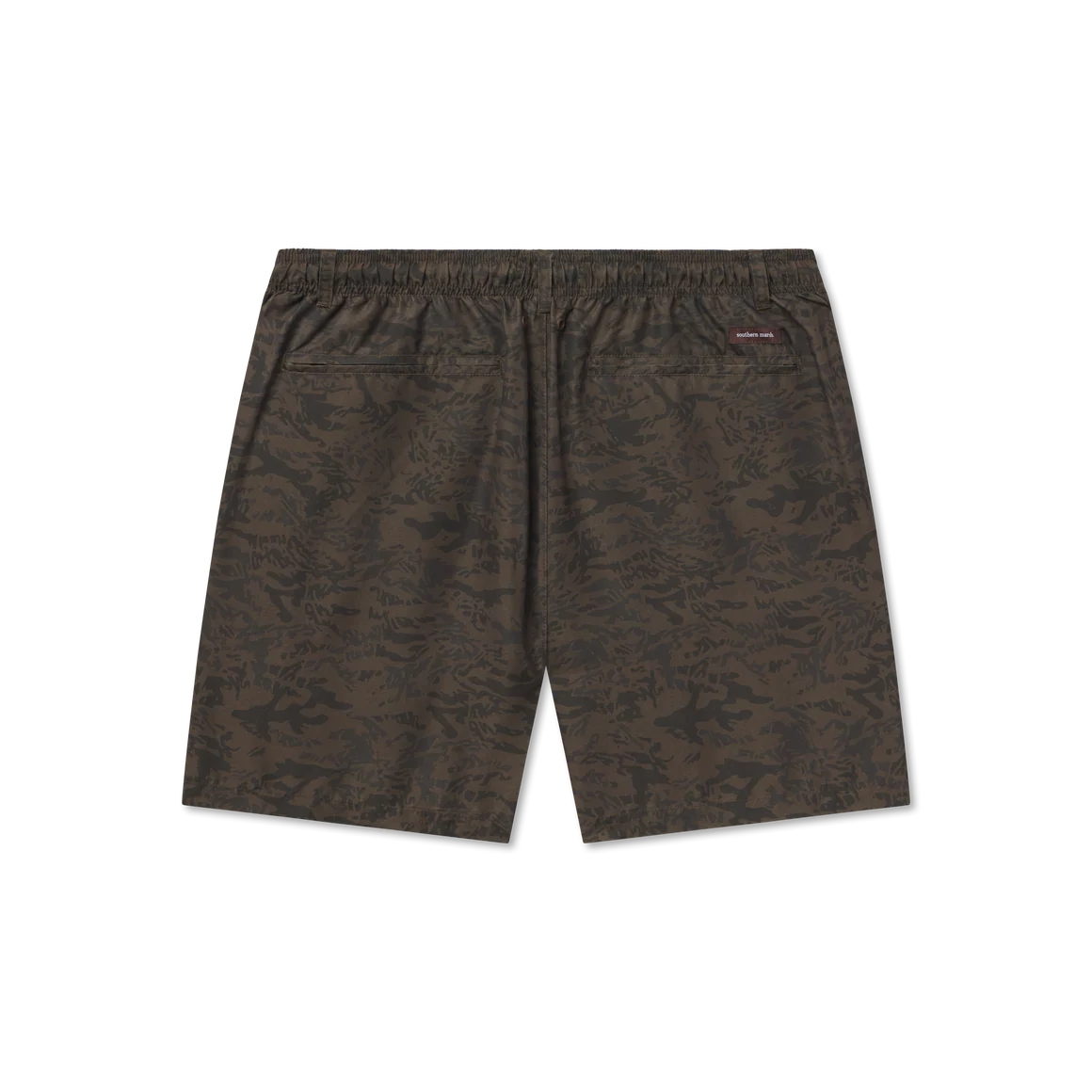 Brown shorts with a drawstring on a white background