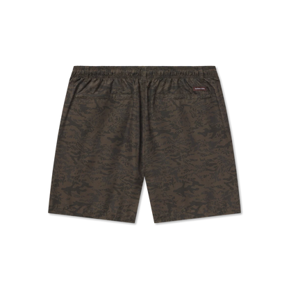 Brown shorts with a drawstring on a white background
