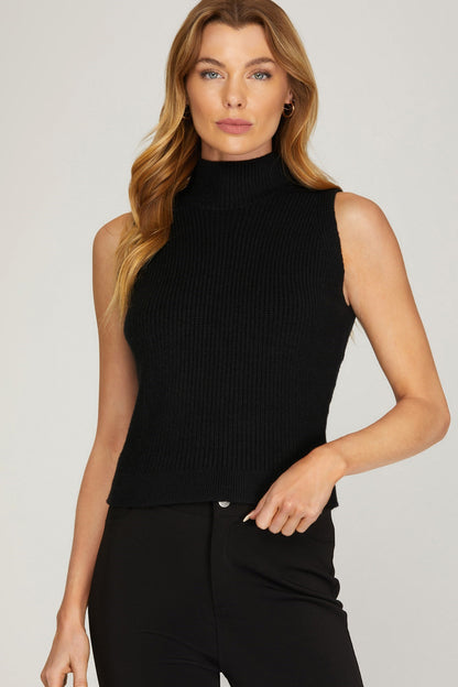 She + Sky - Black Mock Neck Sweater Vest