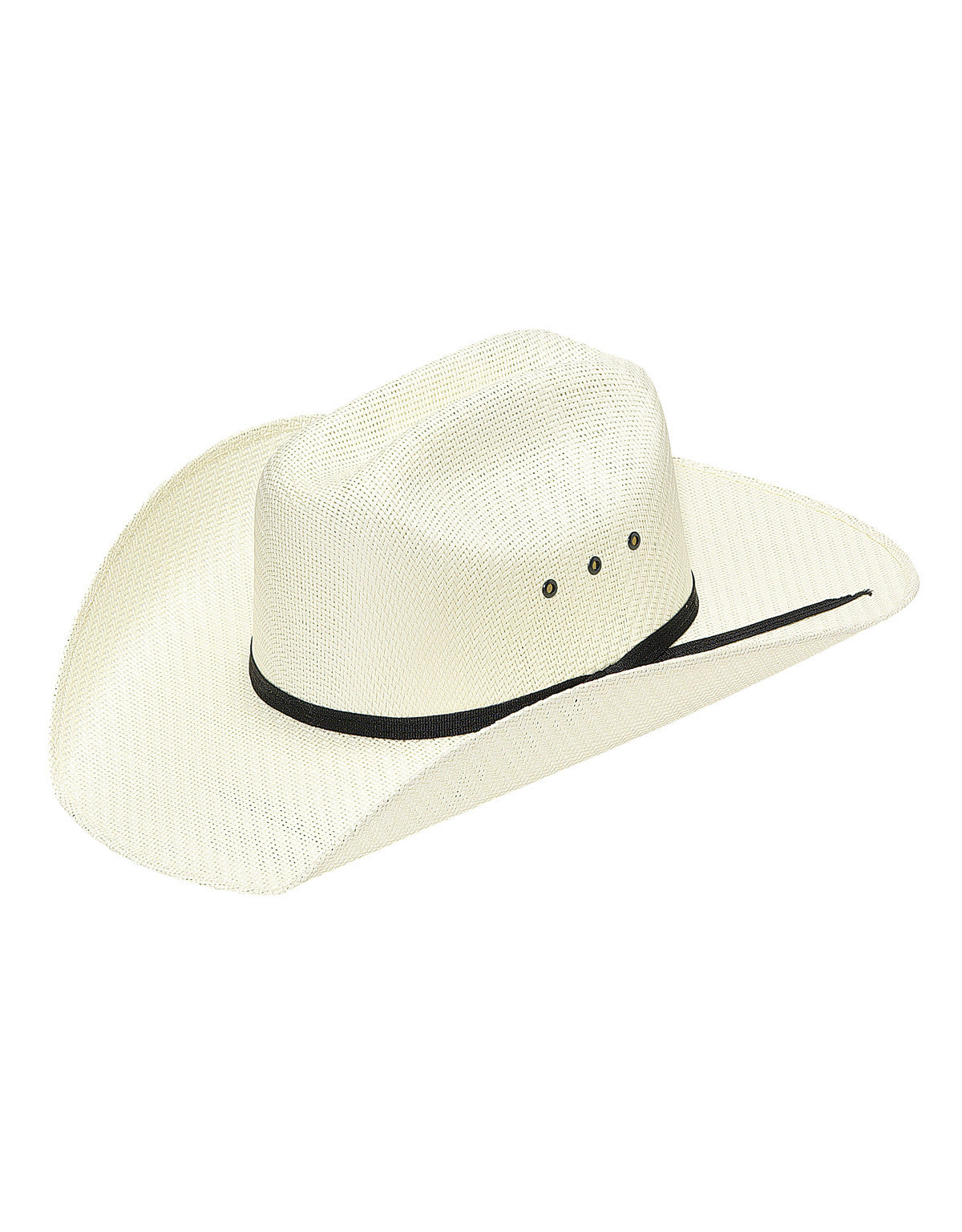 White straw cowboy hat with black band and wide brim, western style headwear