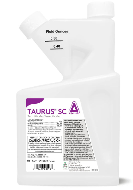 Taurus SC 20 oz insecticide bottle, labeled for termite and pest control use