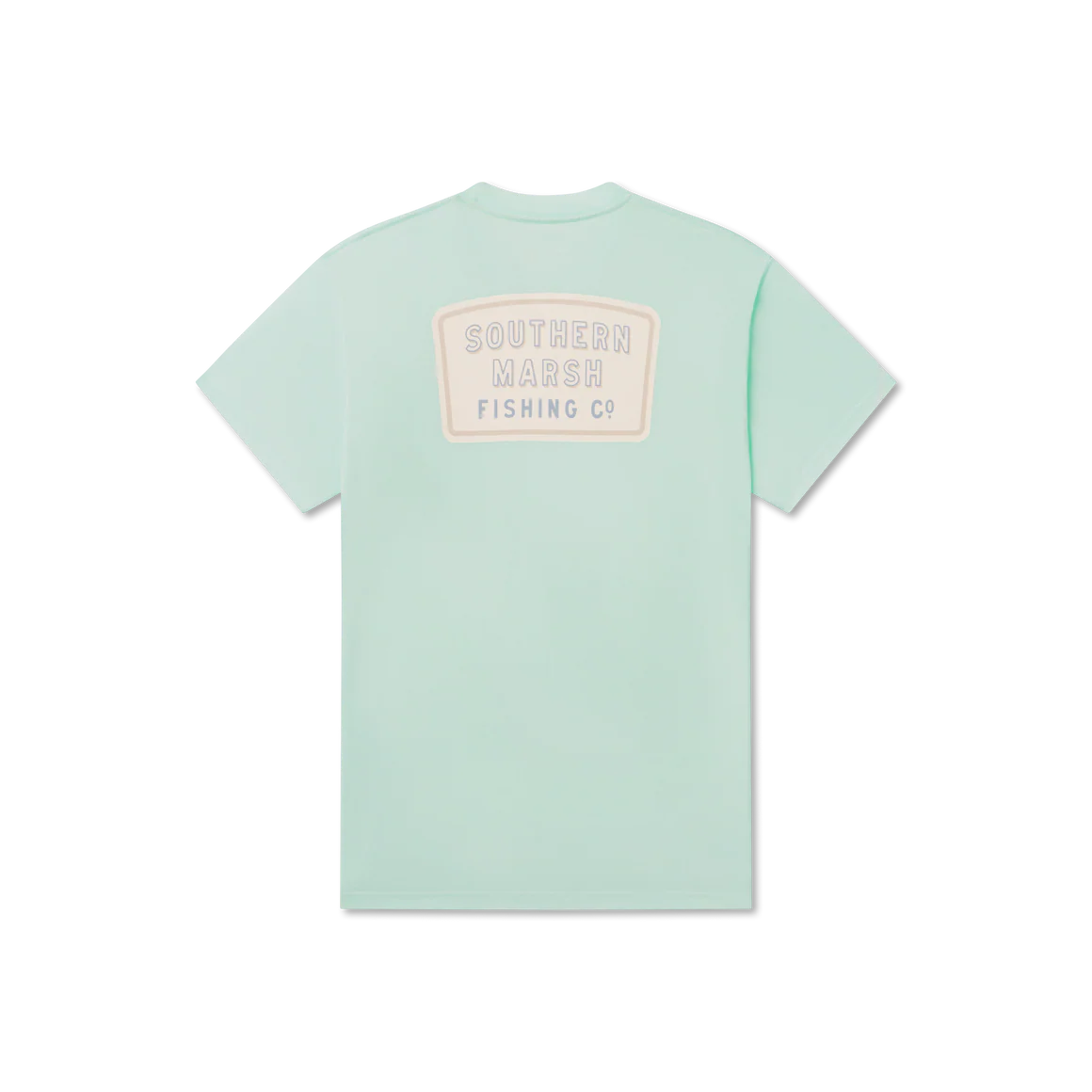 Light blue t-shirt with a logo on the back against a white background