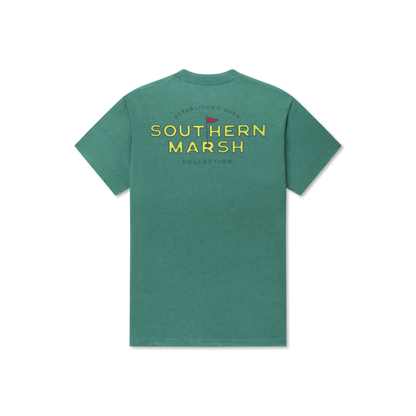 Green t-shirt with Southern Marsh logo on the back against a white background