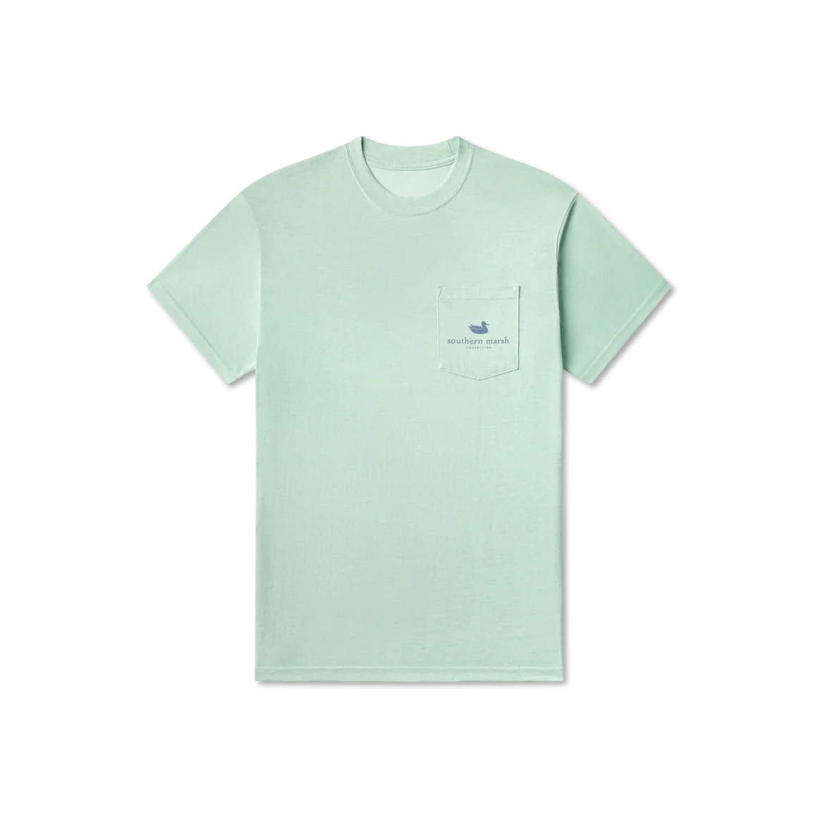 Light green t-shirt with a small logo on a white background