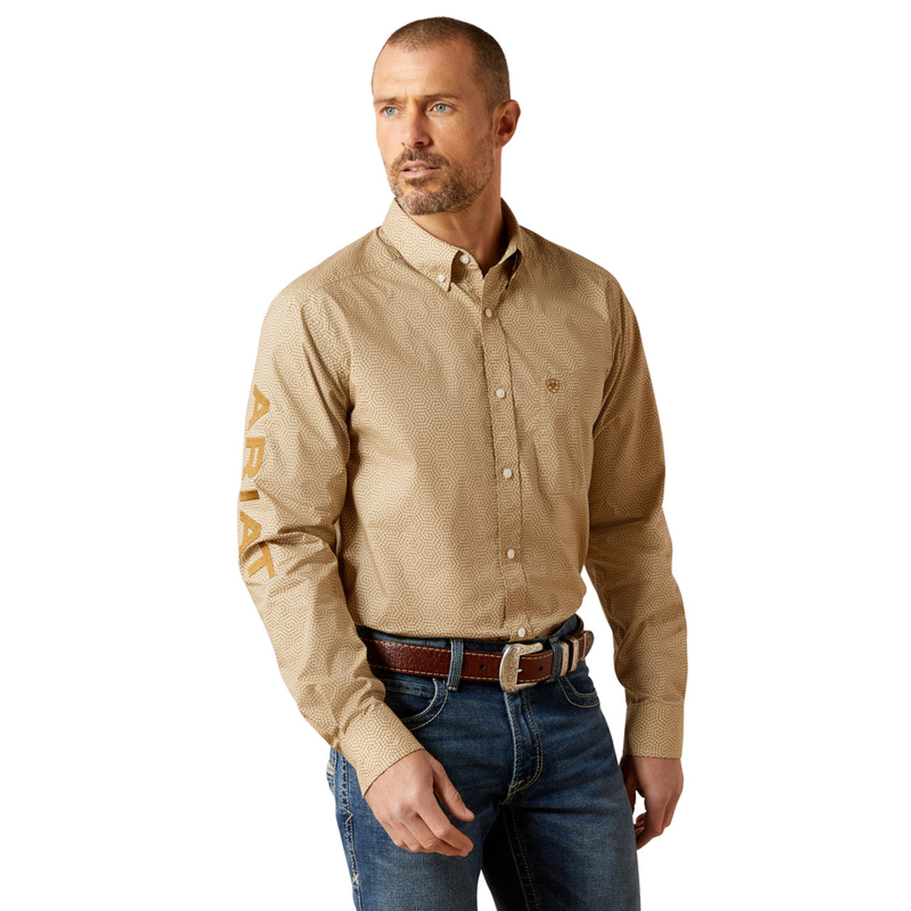 ARIAT TEAM PENN FITTED KHAKI PRINT - MENS SHIRT