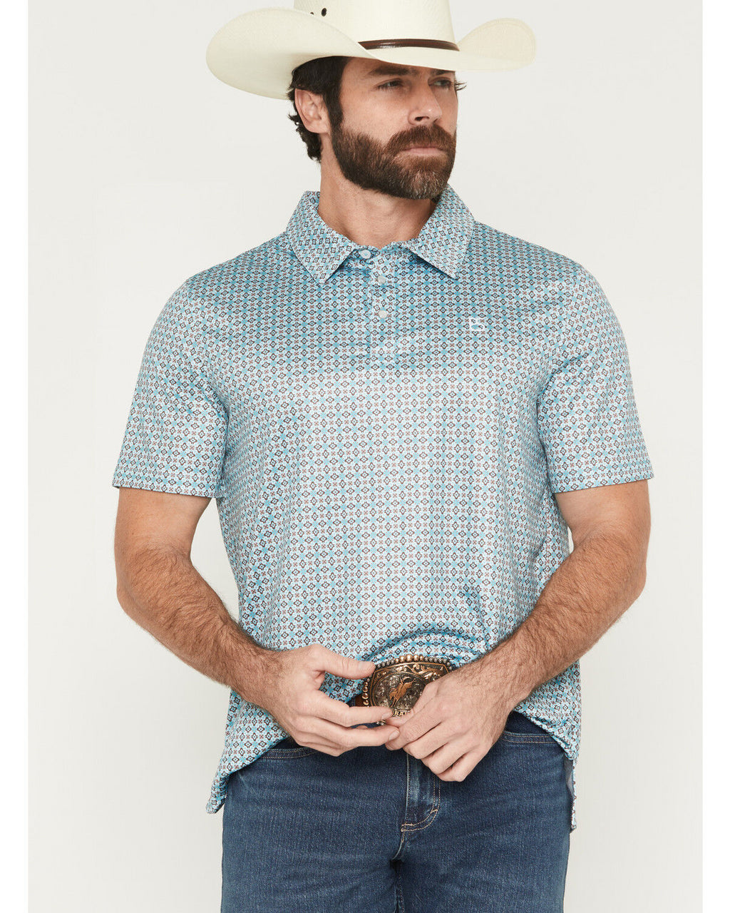 Panhandle Slim Men's Medallion Print Short Sleeve Snap Performance Pol ...