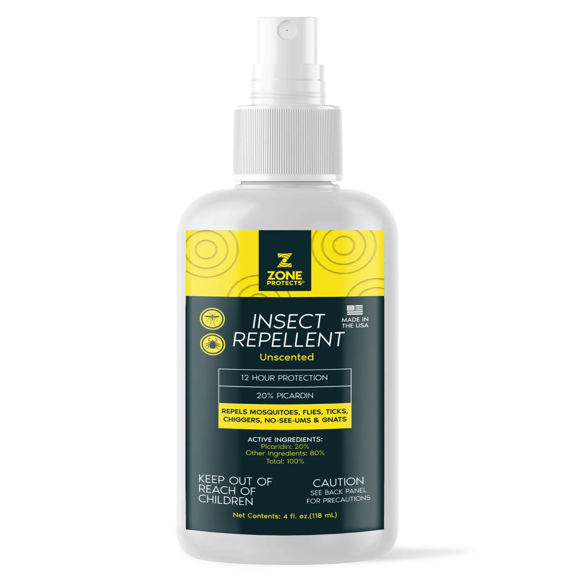 Zone Protects insect repellent spray bottle, unscented, 20% picaridin, 4 oz