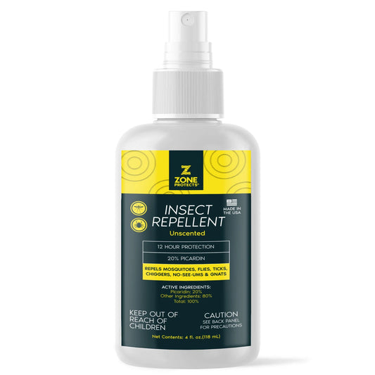 Zone Protects insect repellent spray bottle, unscented, 20% picaridin, 4 oz