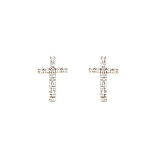 Silver Rhinestone .5" Cross Stud Earring