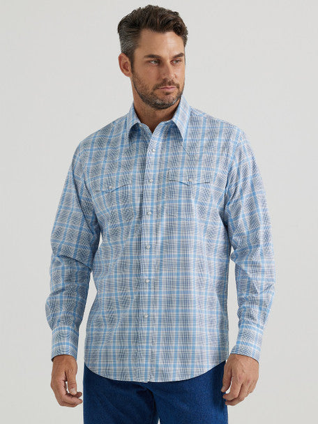 WRANGLER WRINKLE RESIST BLUE PLAID - MENS SHIRT - 112346246