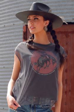 Women's Bucking Bronc Mesh Top - Charcoal - CTK7503001