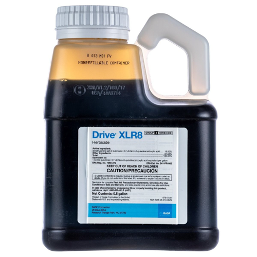 Black and yellow pesticide container with a label on a white background