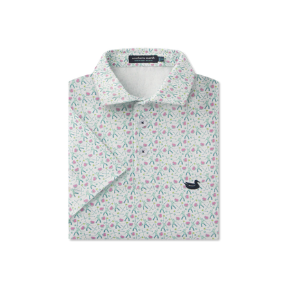 Short-sleeve shirt with a floral pattern on a white background