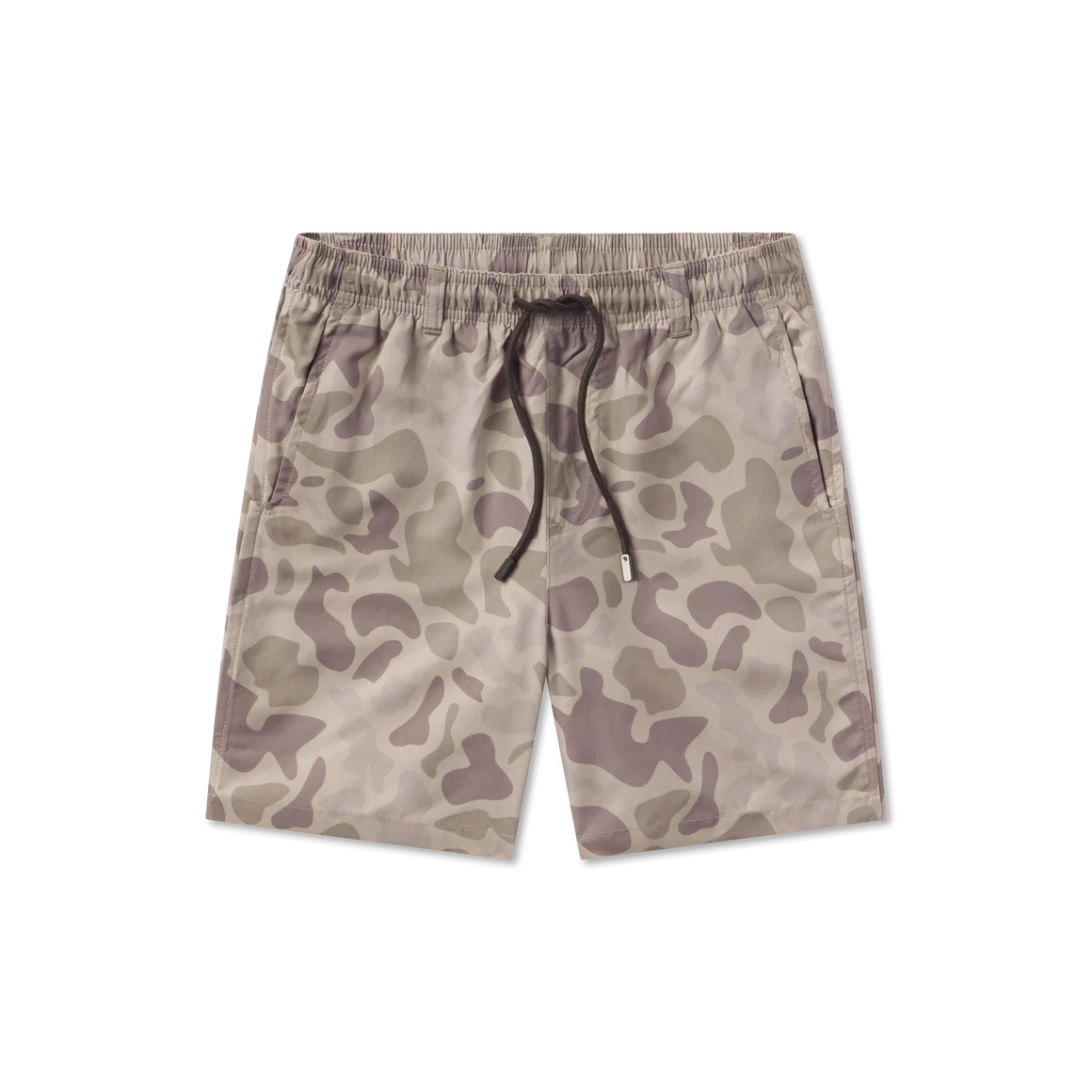Camouflage shorts with drawstring on a white background