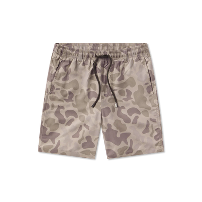 Camouflage shorts with drawstring on a white background