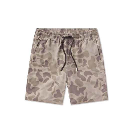 Camouflage shorts with drawstring on a white background