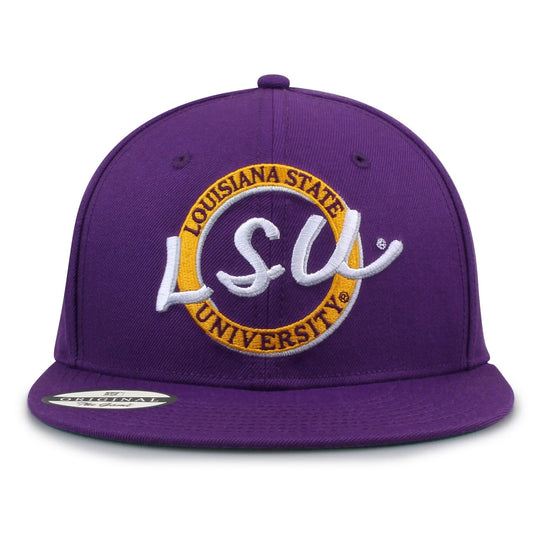 LSU Hats: Oversized Script Retro Circle Design Hat