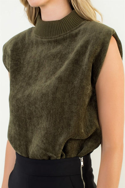 Sleeveless Mock Neck Suede Top