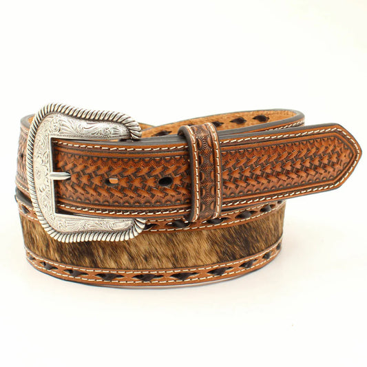 Nocona Basketweave Belt With Brindle Calf Hair - N210000608