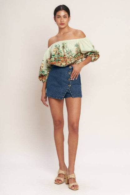 Denim Button Skort - IP9158