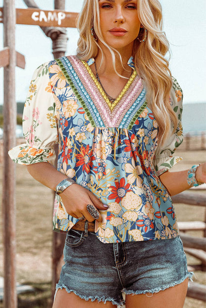 Summer Fashion Crochet Boho Half Sleeve Floral Blouse
