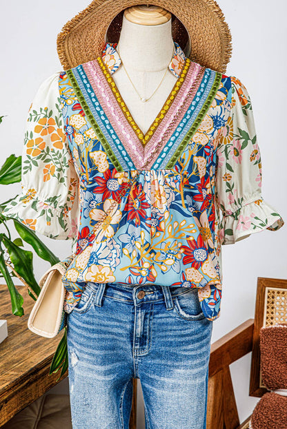 Summer Fashion Crochet Boho Half Sleeve Floral Blouse