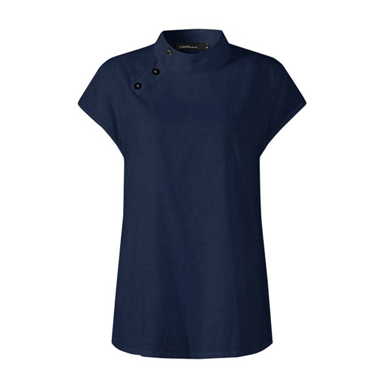 kycozy - Cap Sleeve Solid Color Stand Collar Blouses&shirts Tops