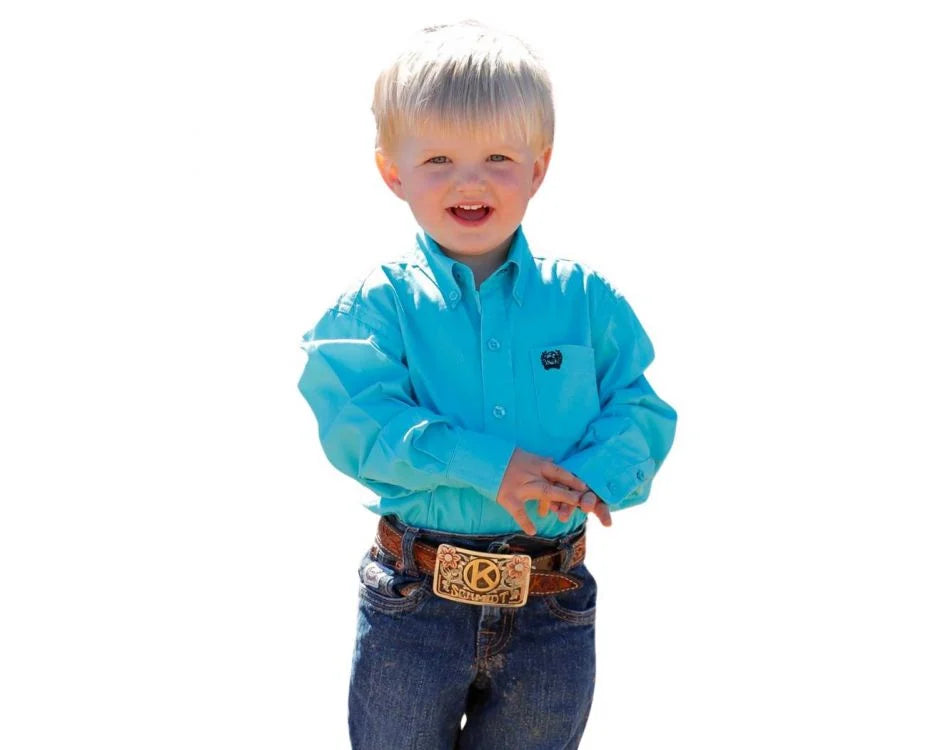 Cinch Toddler Boy's Solid Turquoise Long Sleeve Button Down Shirt